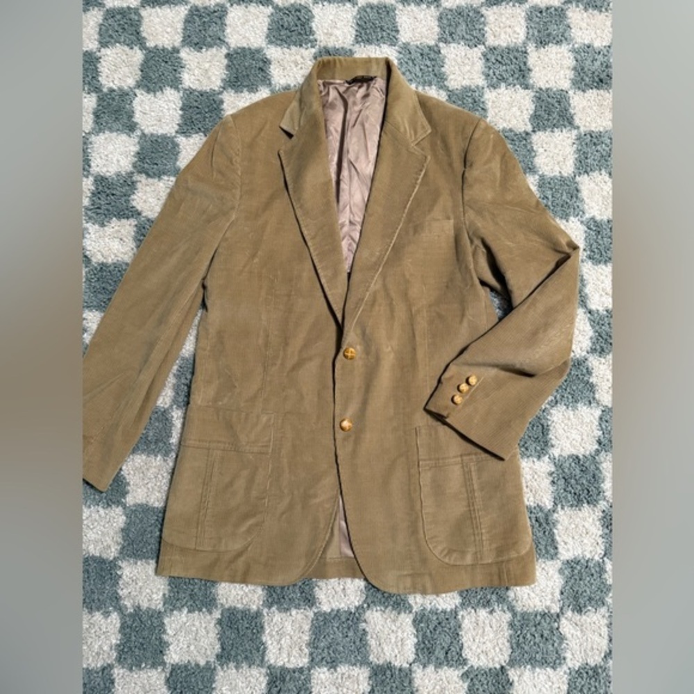 HAGGAR USA Vintage Tan Corduroy 2 Basket Weave Button Blazer Jacket 70s Retro 42